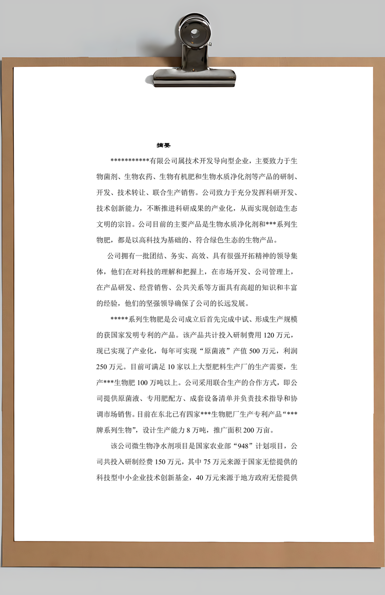 生物肥商业计划书Word模板