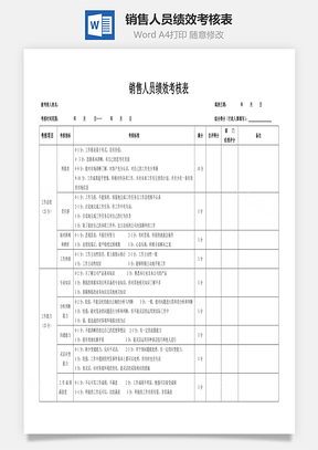 销售人员绩效考核表Word模板