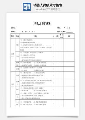 销售人员绩效考核表word文档