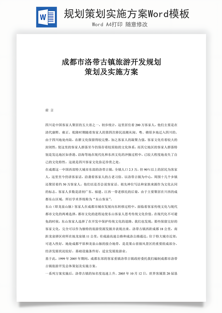 规划策划实施方案Word模板