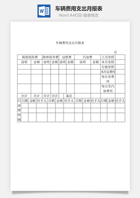 车辆费用支出月报表Word文档