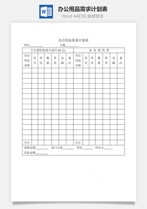 办公用品需求计划表Word文档