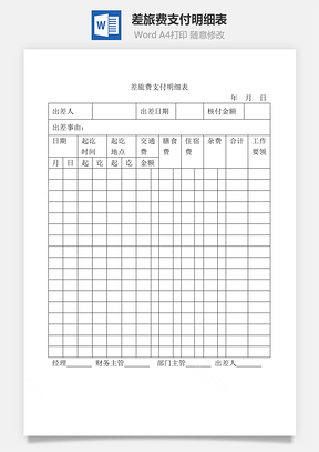 单据差旅费支付明细表Word模板