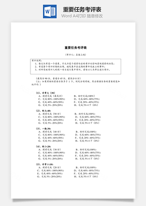 重要任务考评表Word模板