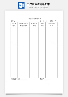 工作安全改善通知单Word模板