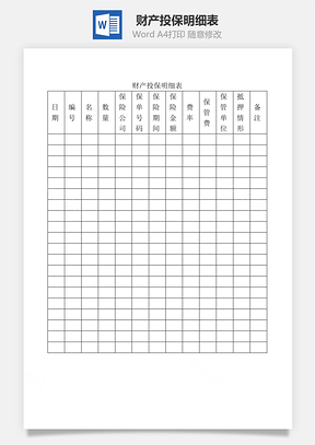 财产投保明细表Word模板