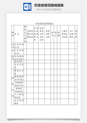 印章使用范围明细表Word文档