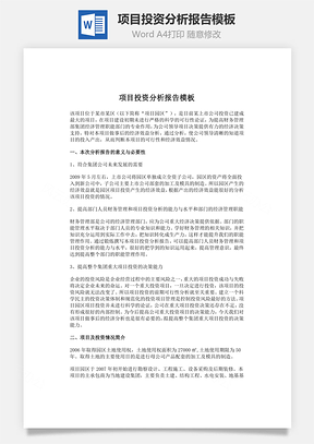 word项目投资分析报告模板Word模板
