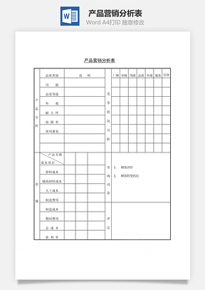 产品营销分析表Word模板