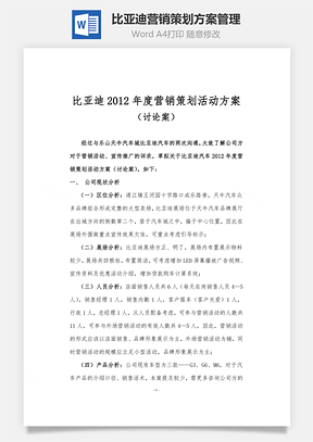 比亚迪营销策划方案管理Word模板