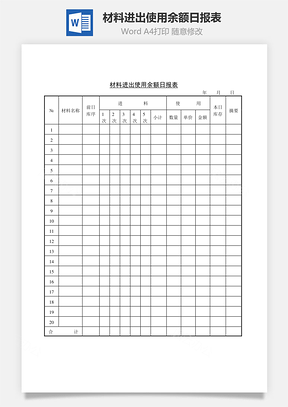 材料进出使用余额日报表Word模板
