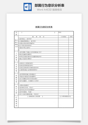 部属行为意识分析表Word模板