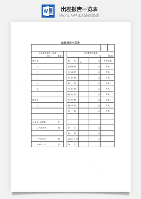 出差报告一览表Word模板