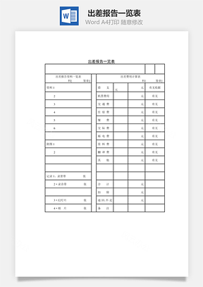 出差报告一览表Word文档