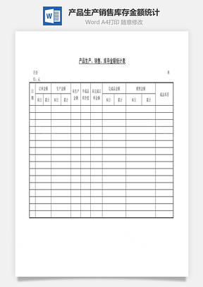 产品生产销售库存金额统计表Word模板