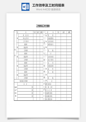 工作效率及工时月报表Word文档