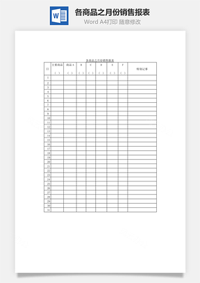 各商品之月份销售报表Word文档