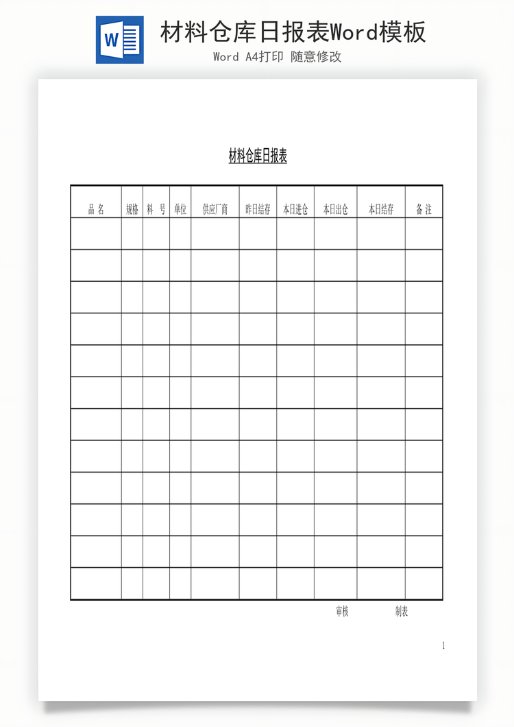 材料仓库日报表Word模板