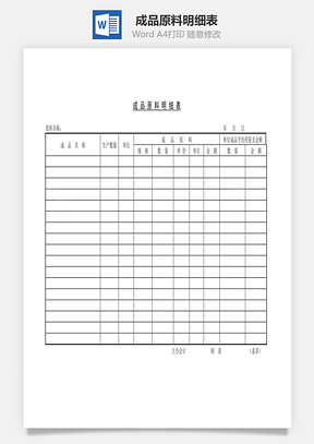 成品原料明细表Word模板