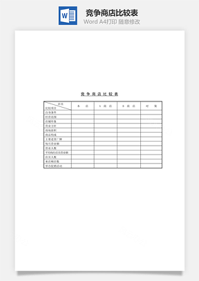 竞争商店比较表Word模板