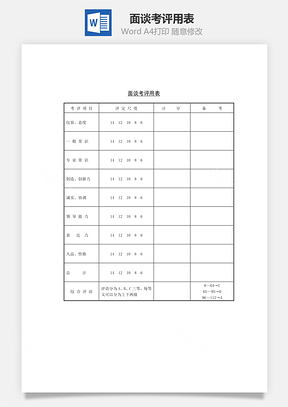 面谈考评用表Word模板