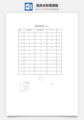 相关分析表Word模板