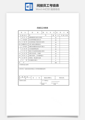 间接员工考绩表Word模板