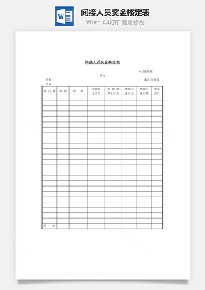间接人员奖金核定表Word模板