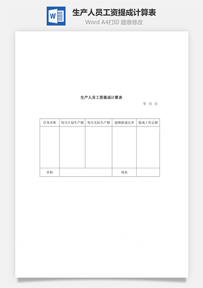 人事生产人员工资提成计算表Word模板