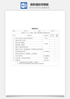 离职通知书Word文档