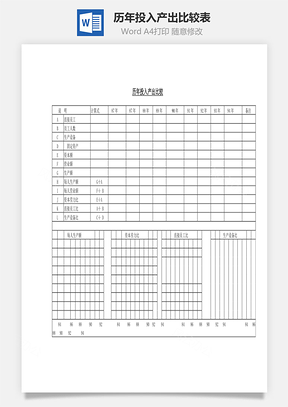 历年投入产出比较表Word模板