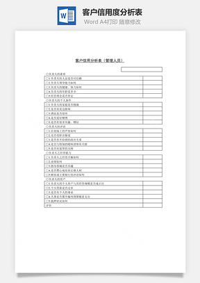 客户信用度分析表（管理人员）Word文档