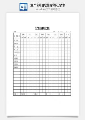 生产部门间置时间汇总表Word模板