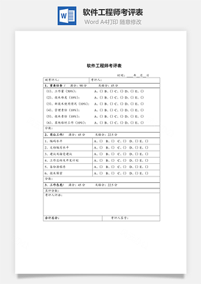 绩效软件工程师考评表Word模板