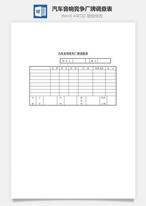 汽车音响竞争厂牌调查表Word文档