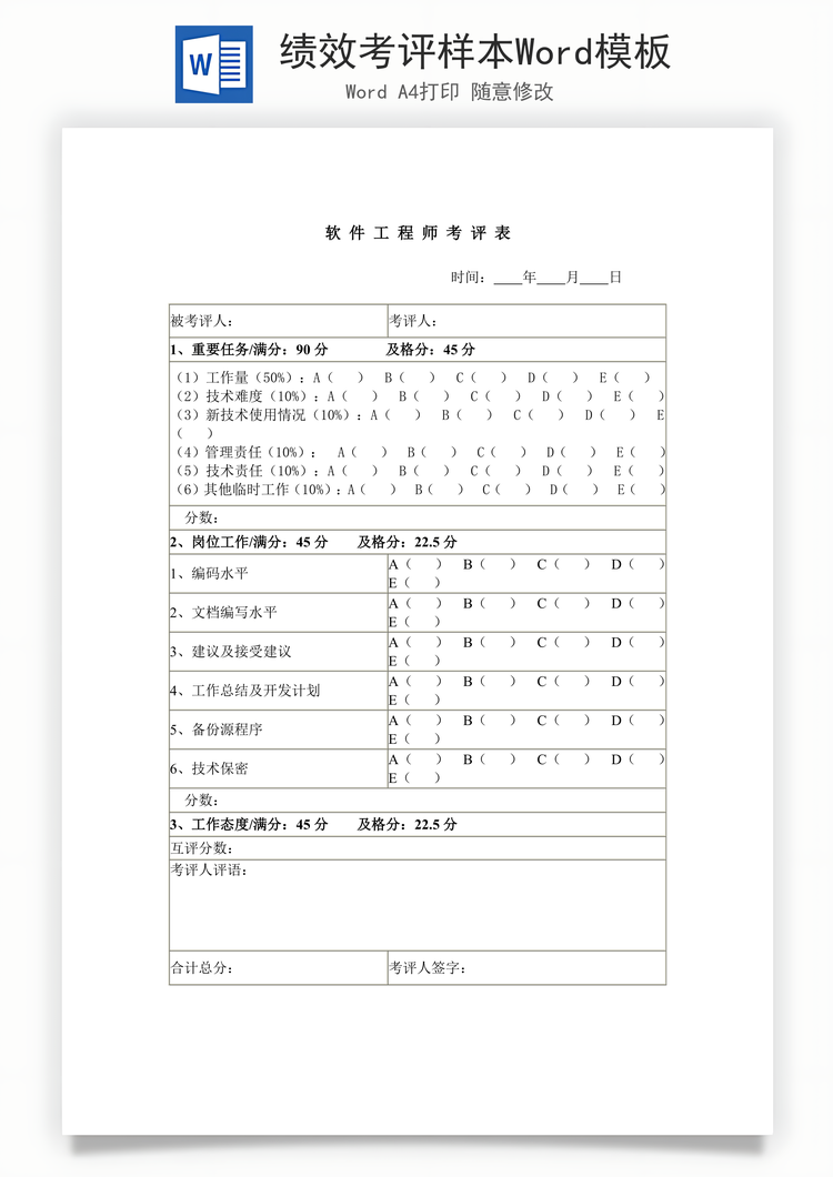 绩效考评样本Word模板
