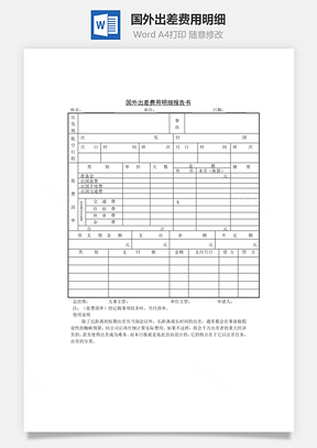 国外出差费用明细Word文档