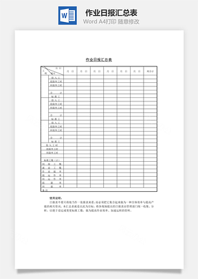 作业日报汇总表Word模板