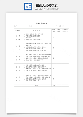 主管人员考核表Word模板