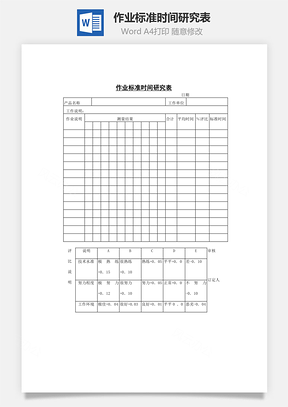 人事作业标准时间研究表Word模板