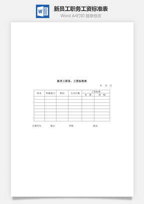 新员工职务工资标准表Word模板