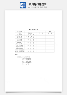 职员品行评定表Word模板