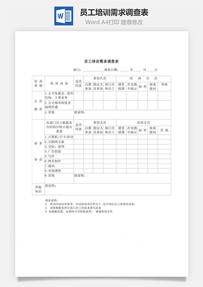 员工培训需求调查表Word模板