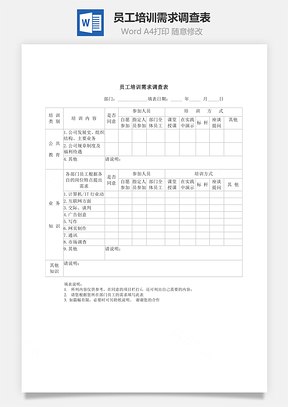 员工培训需求调查表Word文档