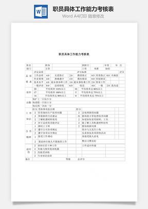 职员具体工作能力考核表Word模板