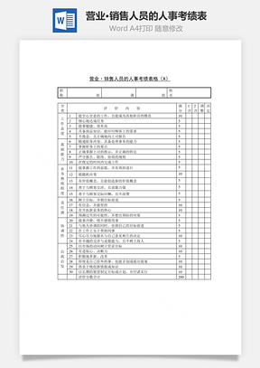 营业·销售人员的人事考绩表Word模板