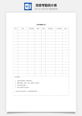 月度考勤统计表Word模板
