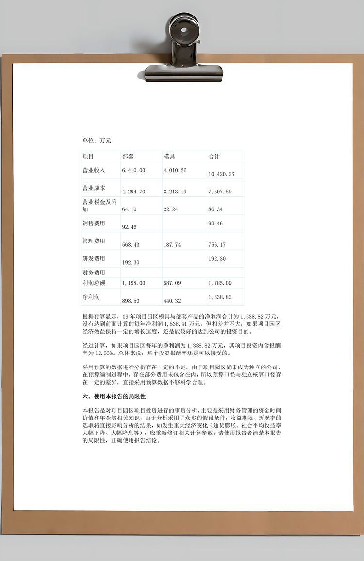项目投资分析报告模板Word模板