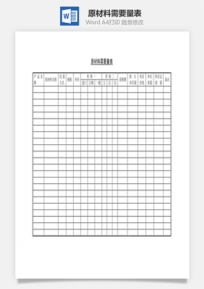 原材料需要量表Word模板