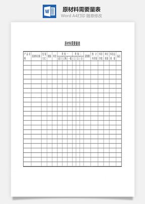 原材料需要量表Word文档